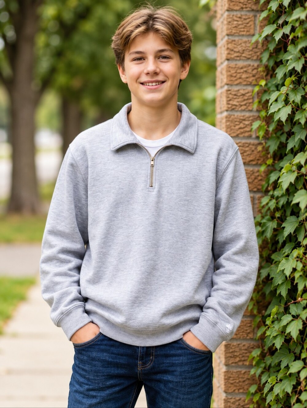 Roots Boys XXL Grey Quarter-Zip Pullover Sweatshirt